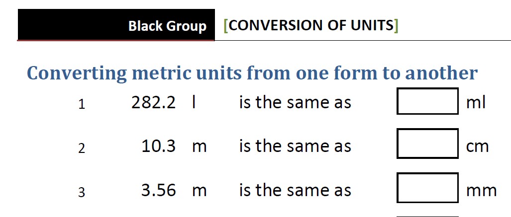 Booklet about using units.  First of a series of differentiated booklets.  Group 1.